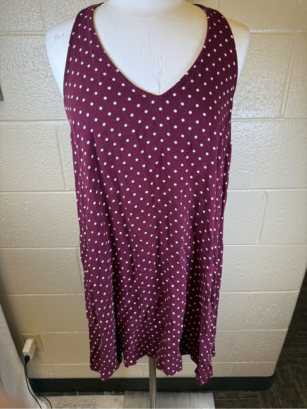 American Eagle Maroon Dress with Polka Dots and Back Strap detail
